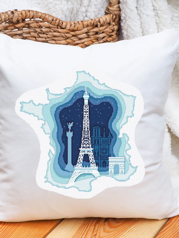 France map cross stitch pattern PDF download Eiffel Tower cross stitch chart, France pattern digital PDF, Paris decor #E15