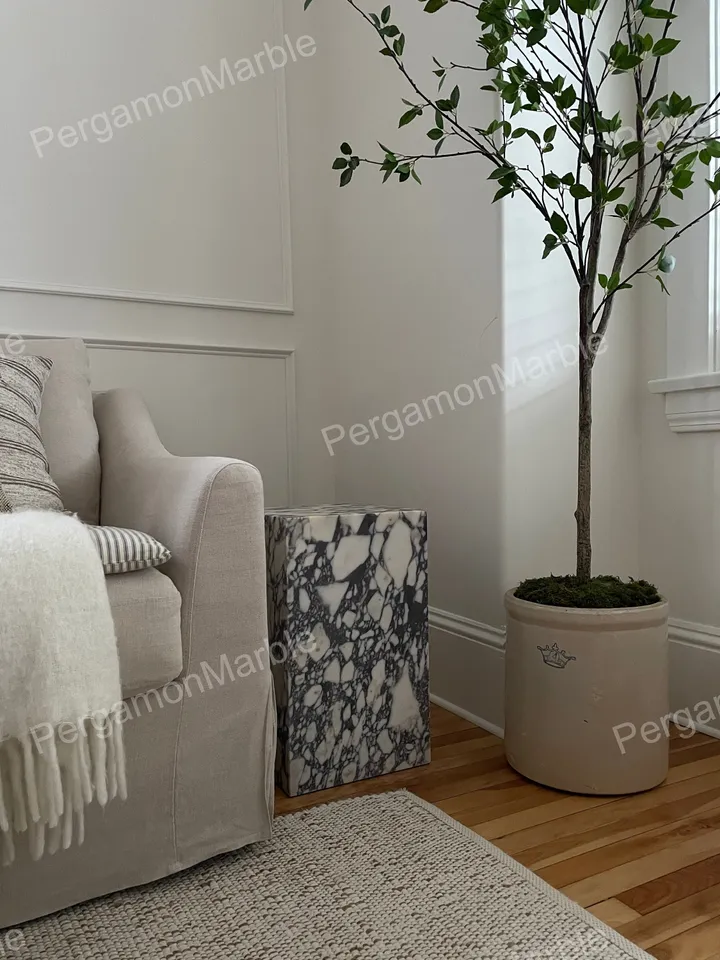 Calacatta viola Marble cube table marble cube coffee table nightstand or side table, handmade