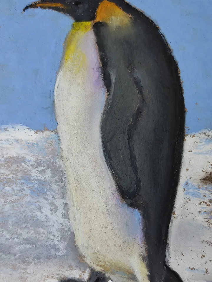 Penguin. Original oil pastel painting.