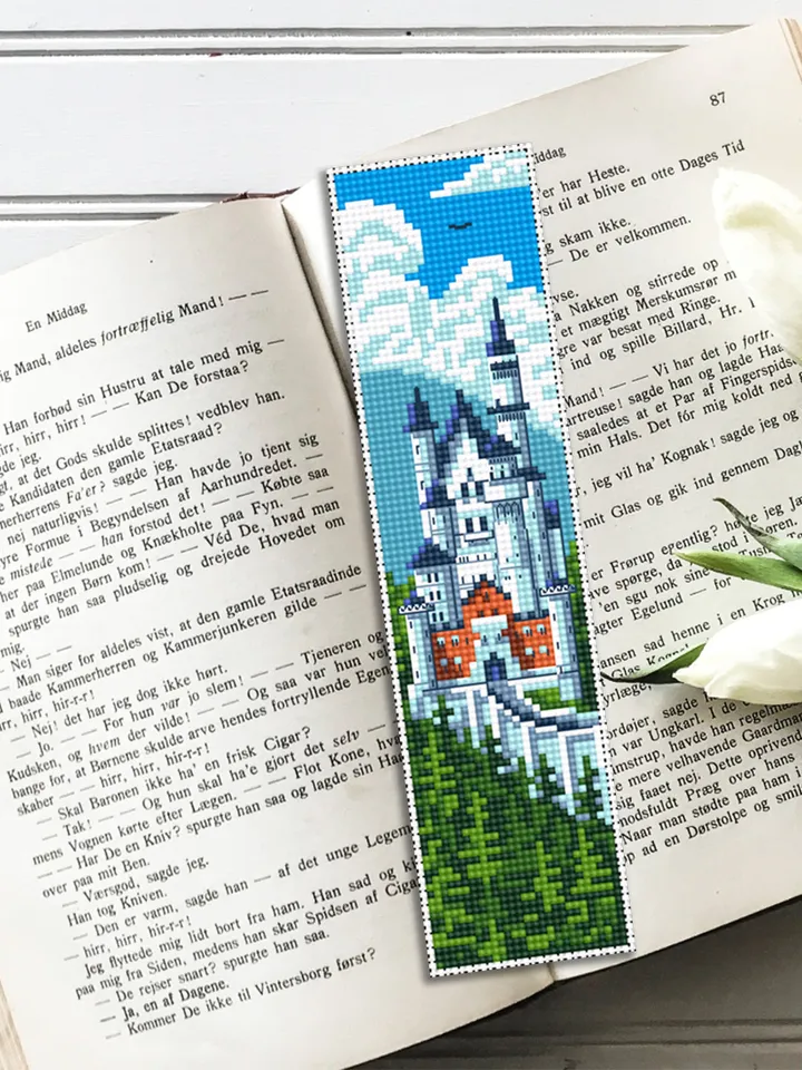 Bookmark cross stitch pattern PDF Neuschwanstein castle cross stitch chart Handmade bookmark digital Nature embroidery download PDF #B65
