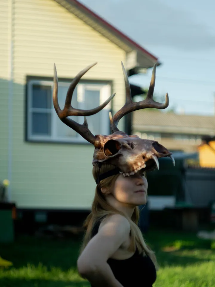 Deer Skull Mask, Antler Mask, Realistic Skull Mask, tribal headpiece, Headpiece skull, ritual mask, pagan headdress, skull costume mask