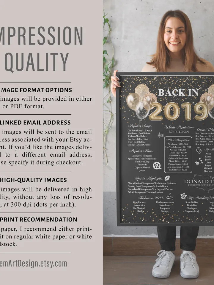 back in 2019 birthday gift girl or boy, 5th wedding anniversary poster with Australia, USA, Canada, Britain or Ireland facts, born in 2019