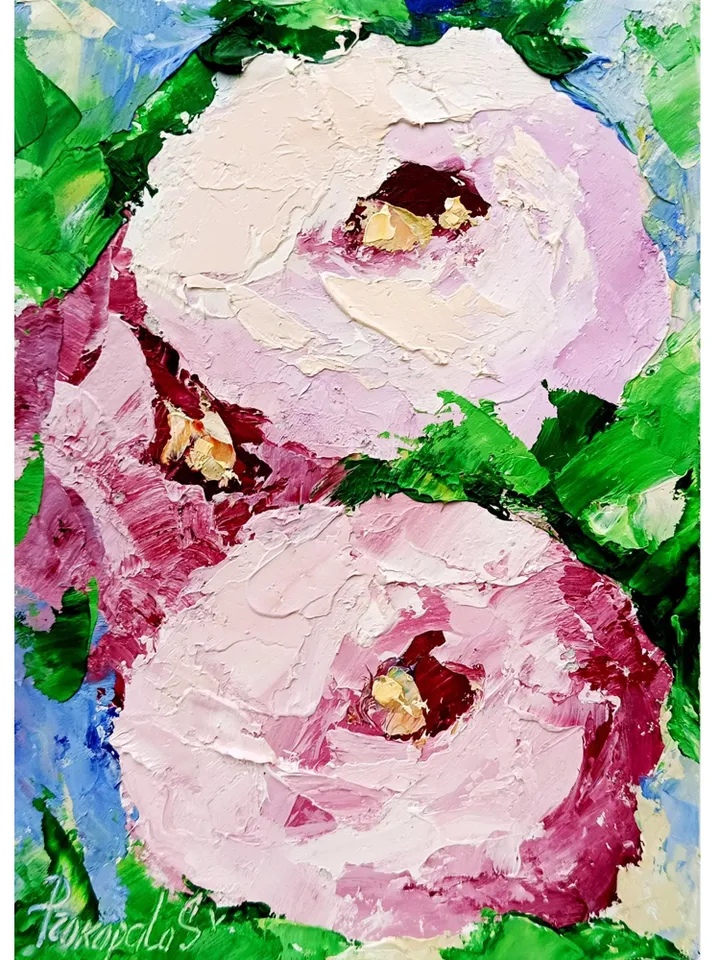 Peony painting Flowers original oil painting Small Original art Peonies wall art Pink peonies artwork Floral New home gifts 7x5 in