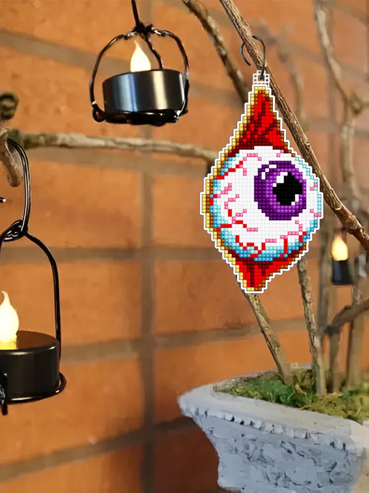 Creepy eye cross stitch pattern PDF download Double-sided Halloween ornament cross stitch chart for plastic canvas Halloween tree decor #H71