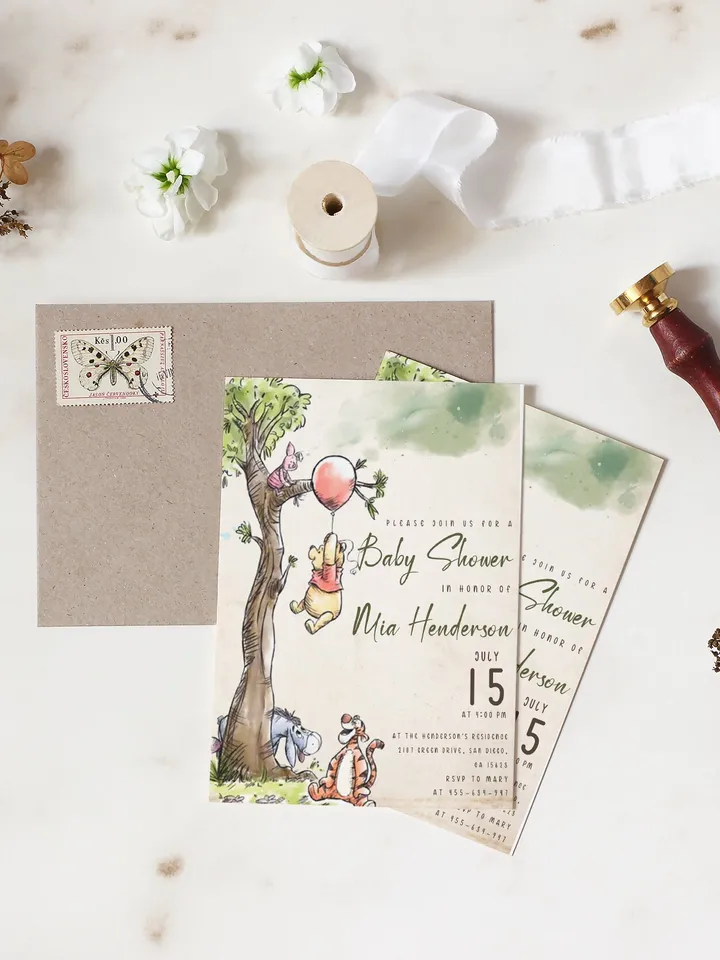 Classic Winnie Pooh Baby Shower Invitation; Neutral Baby Shower Template; Wizard Baby Shower Invite; Honey Bear Invite; DIY Winnie Template