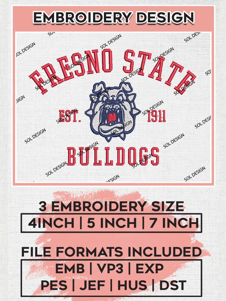 Fresno State Bulldogs Est 1911 Logo Embroidery Designs, NCAA Fresno State Bulldogs Team Embroidery, NCAA Team Logo, 3 sizes, Machine embroidery Files, Digital Download