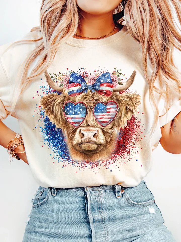 Western America Highland Cow png, America png, 4th Of july png, Western sublimation, American Flag Png, Usa png, America Designs, Freedom