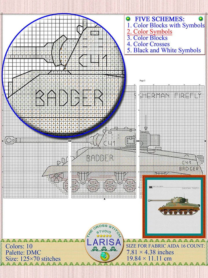 Sherman Firefly Cross Stitch Pattern | Medium Tank Sherman Firefly Chart | WWII British Tank Embroidery Chart