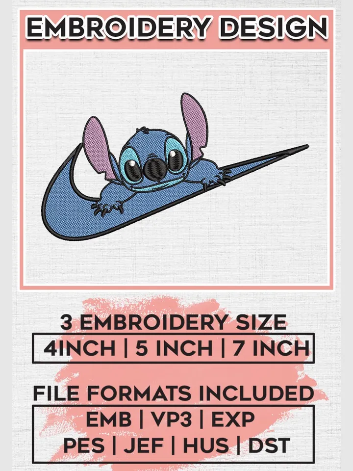 Nike Stitch Embroidery Designs, Lilo & Stitch Embroidery, Disney Embroidery Files, Machine embroidery Files, Digital Download EMB_CARTOON_114