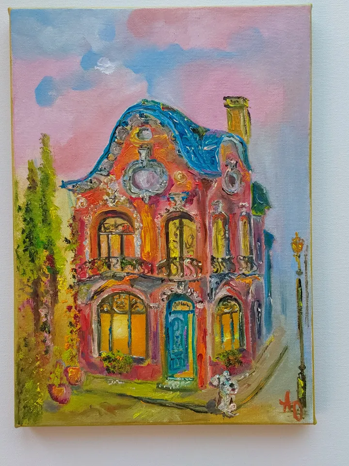 Oil painting on canvas "House in Baroque style" 25x35cm (10x14 inch)