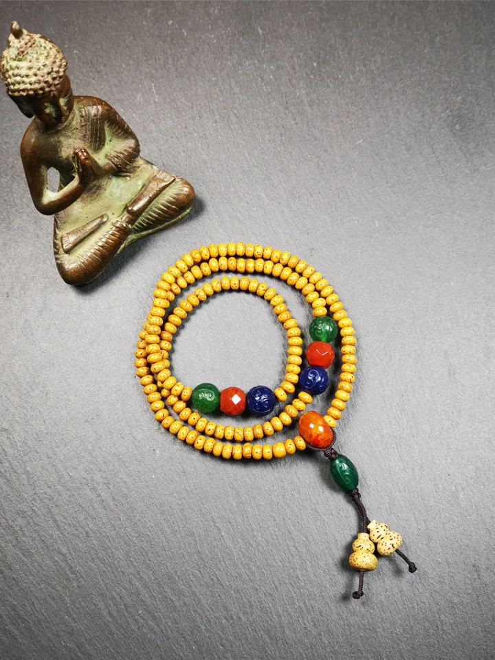 Gandhanra 108 Lotus Beads Mala, Prayer Beads Necklace,Small Size 5mm