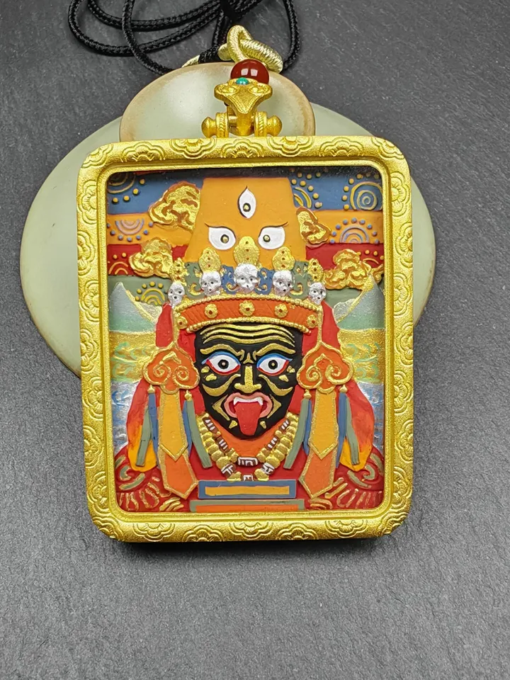 Gandhanra Handmade Tibetan Gau Ghau Shrine,Double Sided Shri Devi Tsa Tsa,Drashi Lhamo,Zashi Lhamo,Mini Tibetan Buddhist Altar Amulet