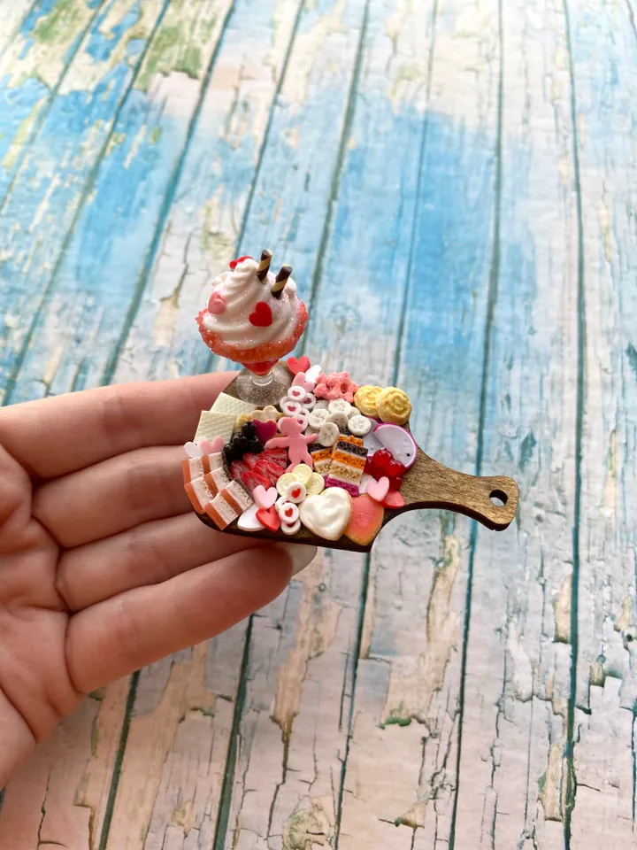 Miniature Valentine Charcuterie Board with Polymer clay Souvenir