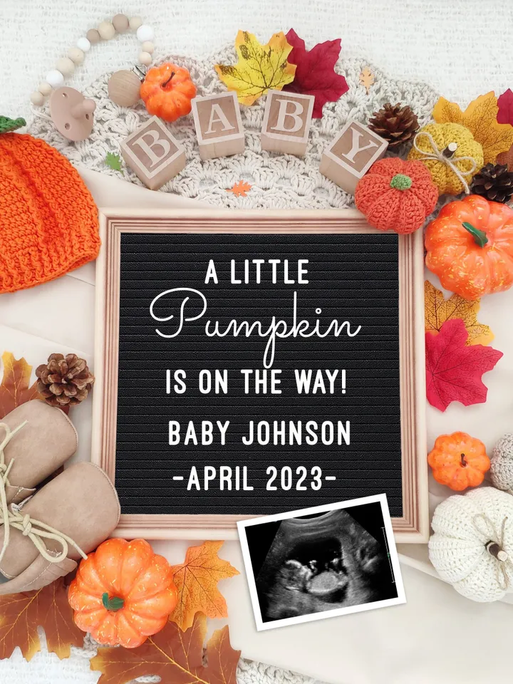 Pumpkin Pregnancy Announcement Digital for Social Media, Fall Baby Announcement, Autumn Baby Announcement Editable Digital Template