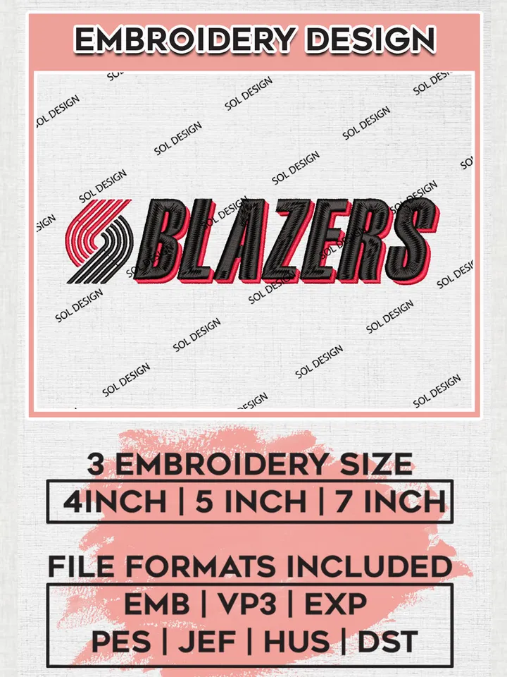 Portland Trail Blazers Embroidery Designs, NBA Logo Embroidery Files, NBA Blazers, Machine Embroidery Pattern, Digital Download