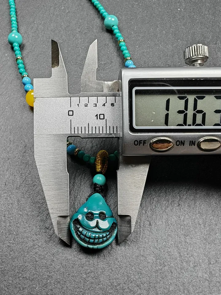 Authentic Turquoise Citipati Skull Protective Necklace,Gandhanra Tibetan Turquoise Amulet for Woman,23cm Length, Spiritual Gift
