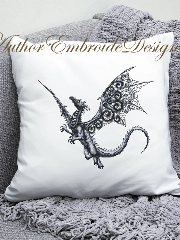 Dragon cross stitch pattern download PDF Fantasy animal cross stitch chart, Blackwork patterns Dragon embroidery PDF, Gothic home decor #K40