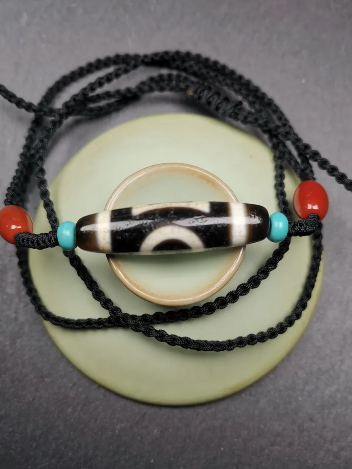 Gandhanra Old Tibetan Sky & Earth Dzi Bead Necklace,39mm × 10mm,30 Years Old