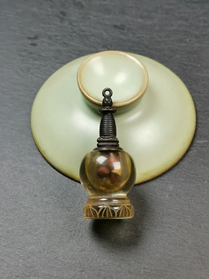 Gandhanra Handmade Tibetan Buddhist Amulet,Crystal Stupa Pendant,Pagoda,Buddhist Tower,Gau Shrine,Mani Rilbu Bottle,Consecration Zung,2.1"
