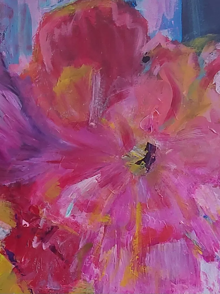 "Flowers Impress" still life acrylic, oil, canvas on stretcher 100x75cm (40x30inch)