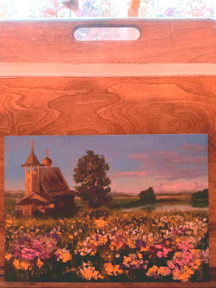 Oil painting summer Landscape Church
