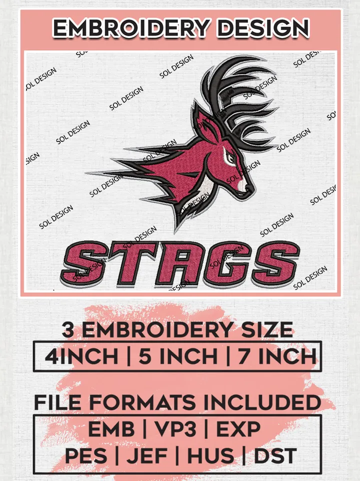 NCAA Stags Team Head Mascot Logo Embroidery Design Files, NCAA Fairfield Stags Machine Embroidery, NCAA Teams, Game Day, 3 sizes, NCAA Machine embroidery designs, Digital Download