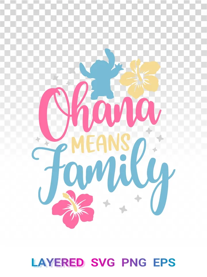 Disney Stitch Ohana Family SVG PNG, Tropical Hibiscus Clipart