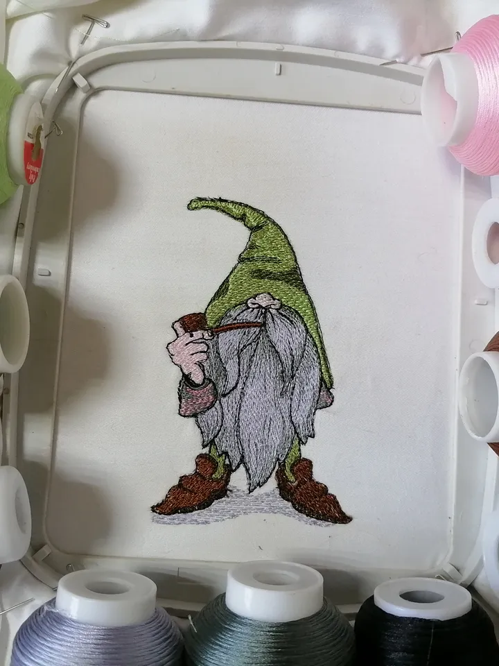 Gnome with a pipe 4 Sizes Embroidery Design