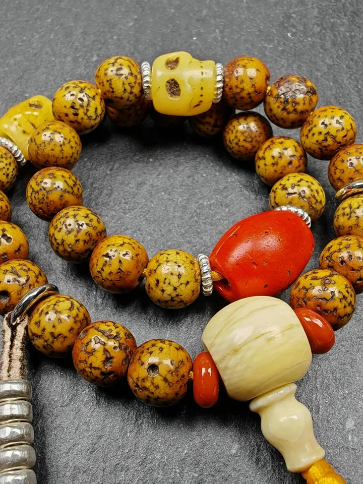 Gandhanra Authentic Tibetan Handhold Wrist Mala - 7.7mm Old Lotus Seed Beads Bracelet - Portable Buddhist Prayer Beads for Meditation