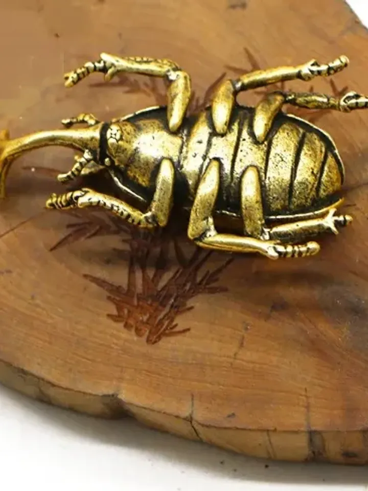 Antique bronze beetle, desk decorations vintage copper insect, copper miniature figures.