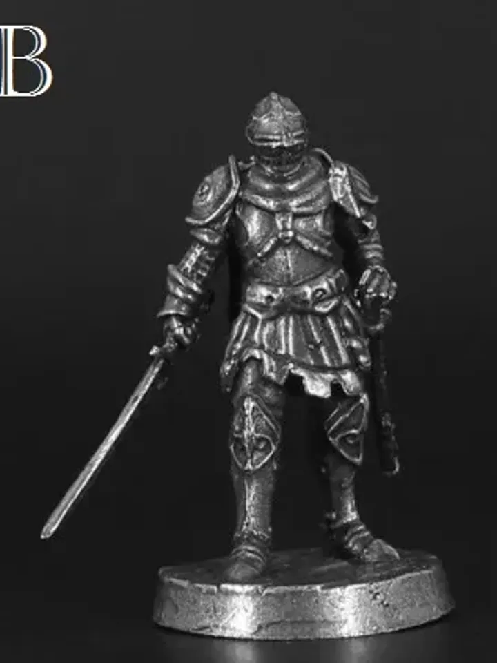 Fearless Knight, medieval european warriors, copper miniatures 36mm scale, tabletop wargaming feudal miniature figures.