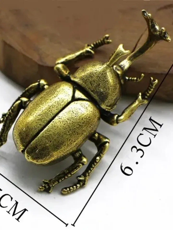 Antique bronze beetle, desk decorations vintage copper insect, copper miniature figures.