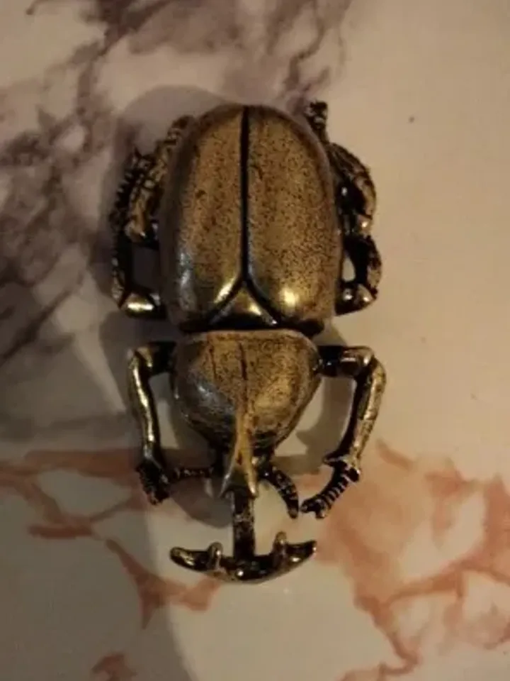 Antique bronze beetle, desk decorations vintage copper insect, copper miniature figures.