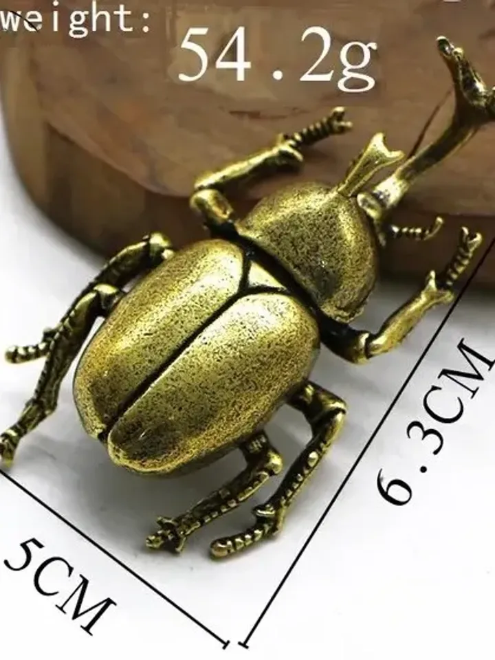 Antique bronze beetle, desk decorations vintage copper insect, copper miniature figures.