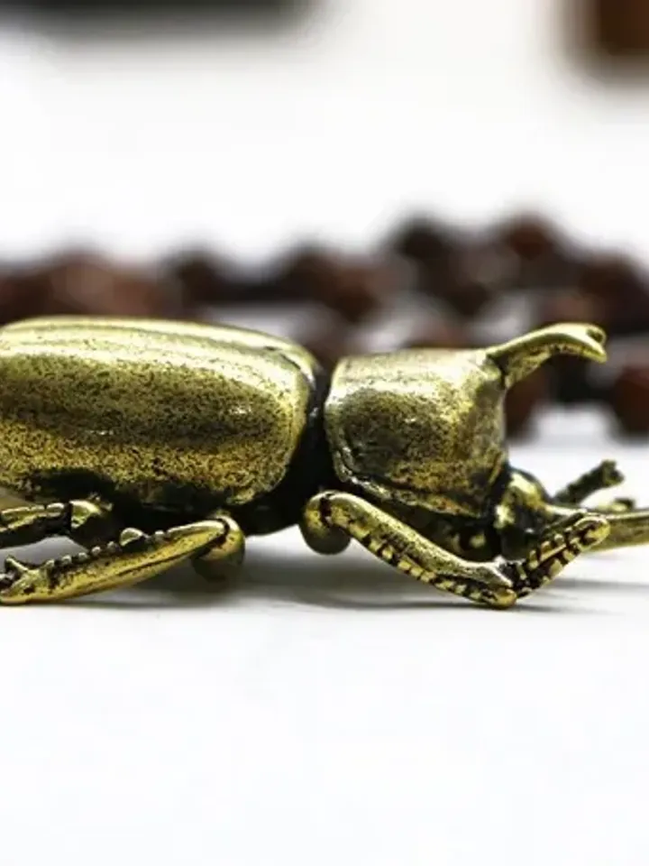 Antique bronze beetle, desk decorations vintage copper insect, copper miniature figures.
