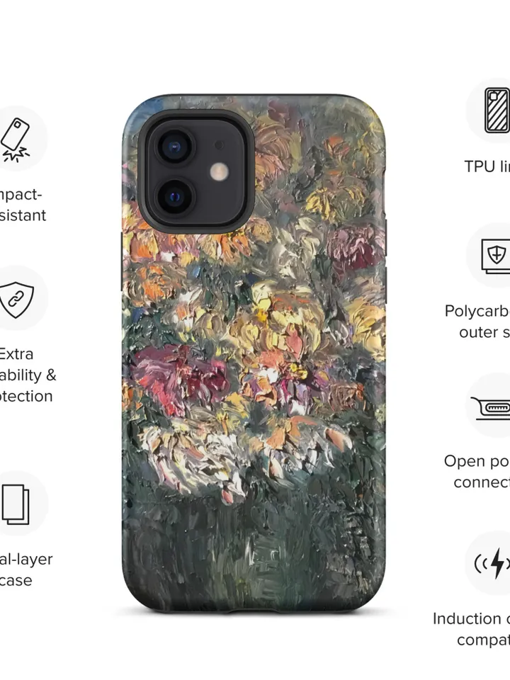Chrysanthemums in a vase Tough iPhone case made with my original oil painting.