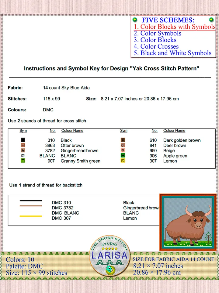 Yak Cross Stitch Pattern | Cute Yak Calf Chart