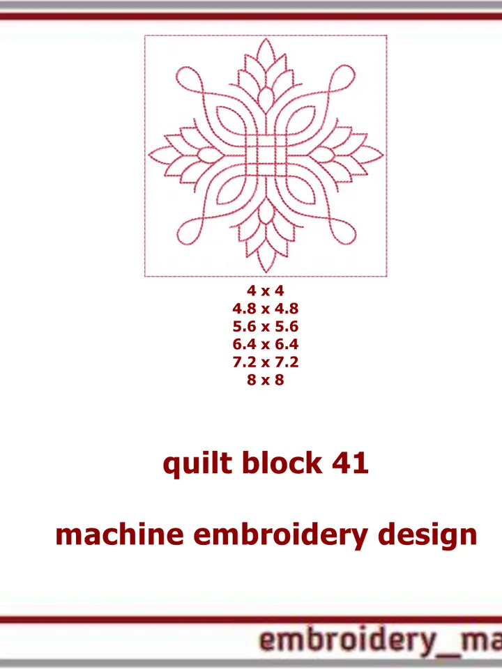 Quilt Block 41 Quilting with floral plant patterns Machine Embroidery Designs
