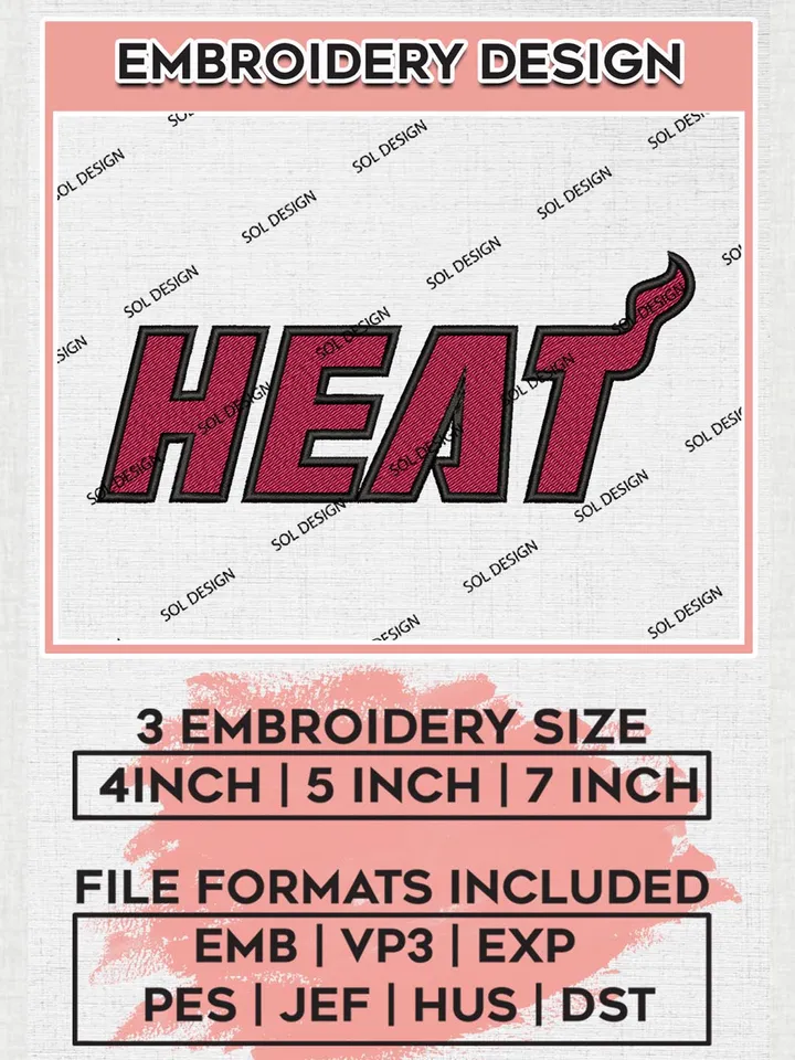 NBA Miami Heat Wordmark Embroidery Designs, Miami Heat Embroidery Design Files, NBA Logo Machine Embroidery, NBA Embroidery Design, Digital Download