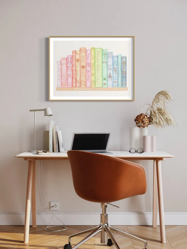 Classic Books Library Watercolor Painting, Story Book Art, Books Watercolor, Book Lover Art, Vintage Book Print, Book Painting, Book Gift