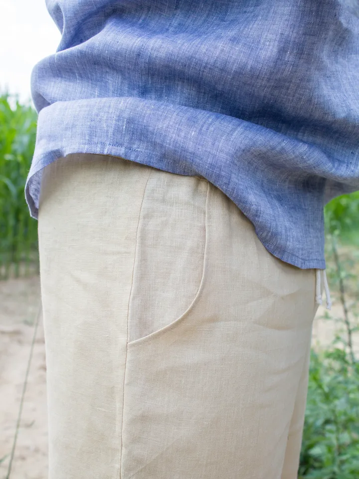 Beige linen shorts for men with pockets and with elastic waist / Mens summer linen shorts / Linen organic clothing