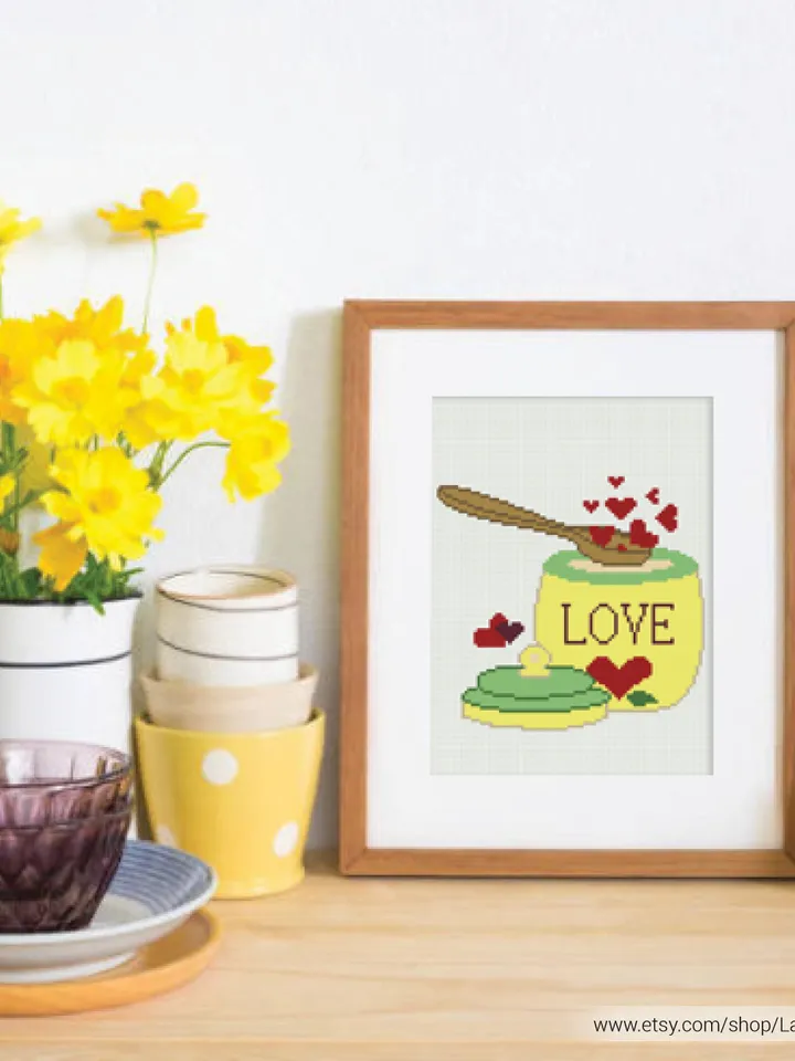 Love kitchen Cross stitch pattern | Embroidery Pattern | Instant Download | Embroidery Designs
