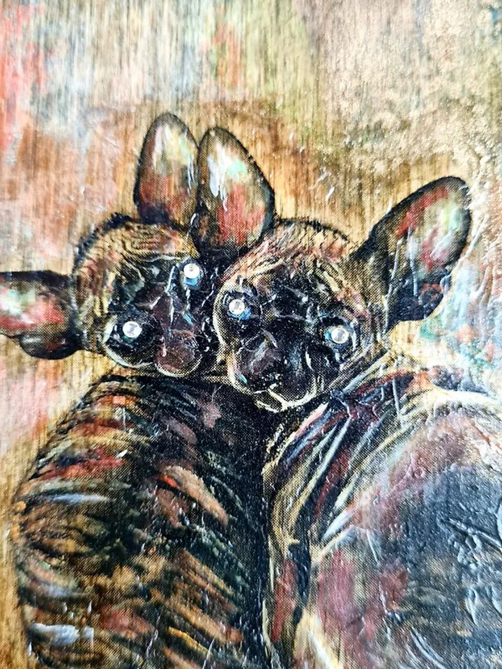 Cat phone holder Original painting on wood Cell phone holder Two Sphinx cat art