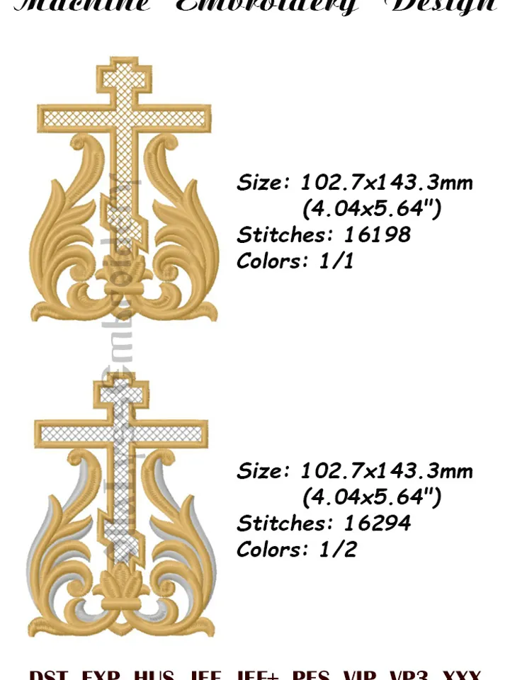 Flourishing cross embroidery design