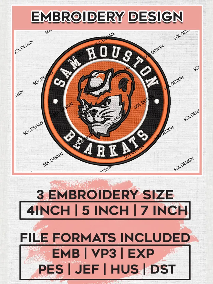 NCAA Sam Houston Bearkats Round Logo Embroidery, NCAA Sam Houston Logo Embroidery files, NCAA Teams, Machine embroidery designs, Digital Download