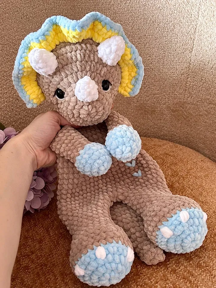 Crochet dinosaur lovey pattern Amigurumi triceratops lovey pattern