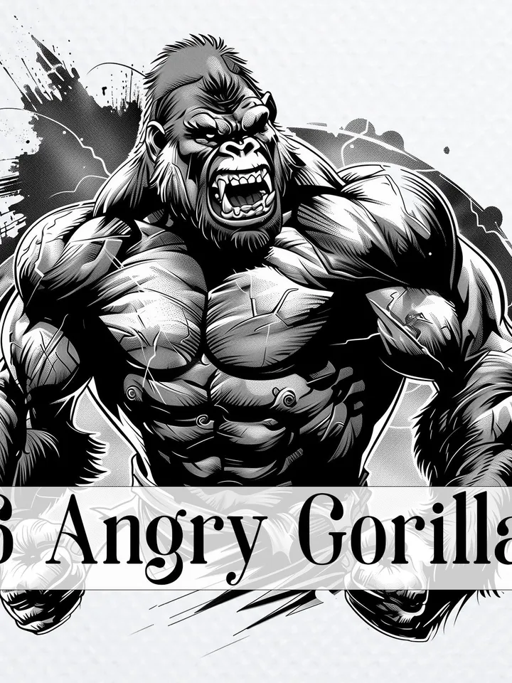 16 Angry Gorilla PNG Clipart, black and white Gorillas sublimation, Printable Watercolor Gorilla, Paper craft, junk journals