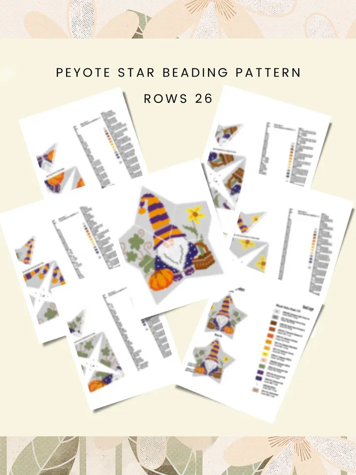 Autumn Gnome 3D Peyote Star Beading Pattern, Seed Bead Halloween Ornament, Beaded Star PDF Pattern