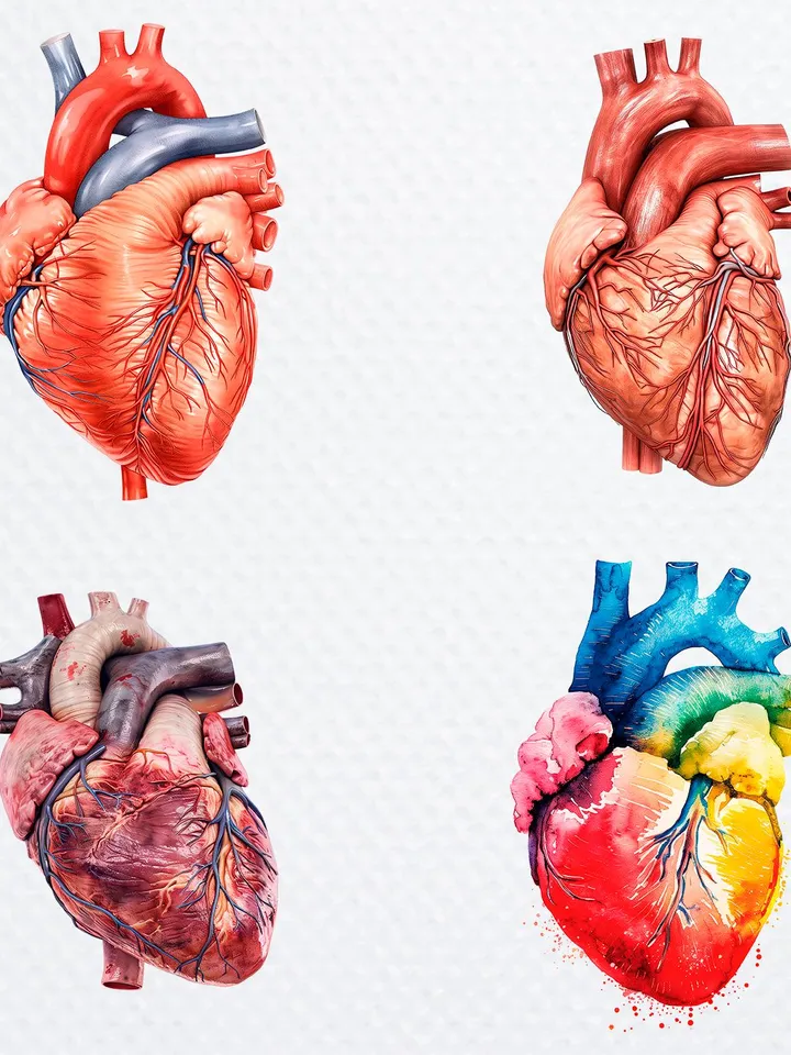 13 Human Heart PNG Bundle, Heart Anatomy, Printable Watercolor clipart for sublimation, Digital download, Paper craft, junk journals
