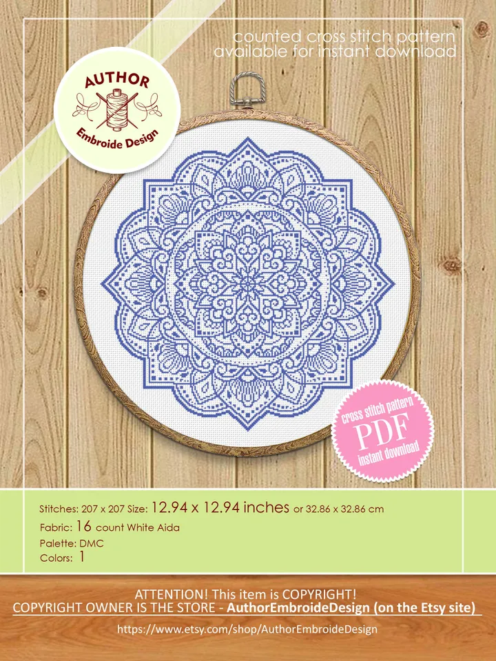 Mandala cross stitch pattern PDF download Mandala ornament cross stitch chart, Flower mandala pattern digital PDF, Mandala embroidery #M270
